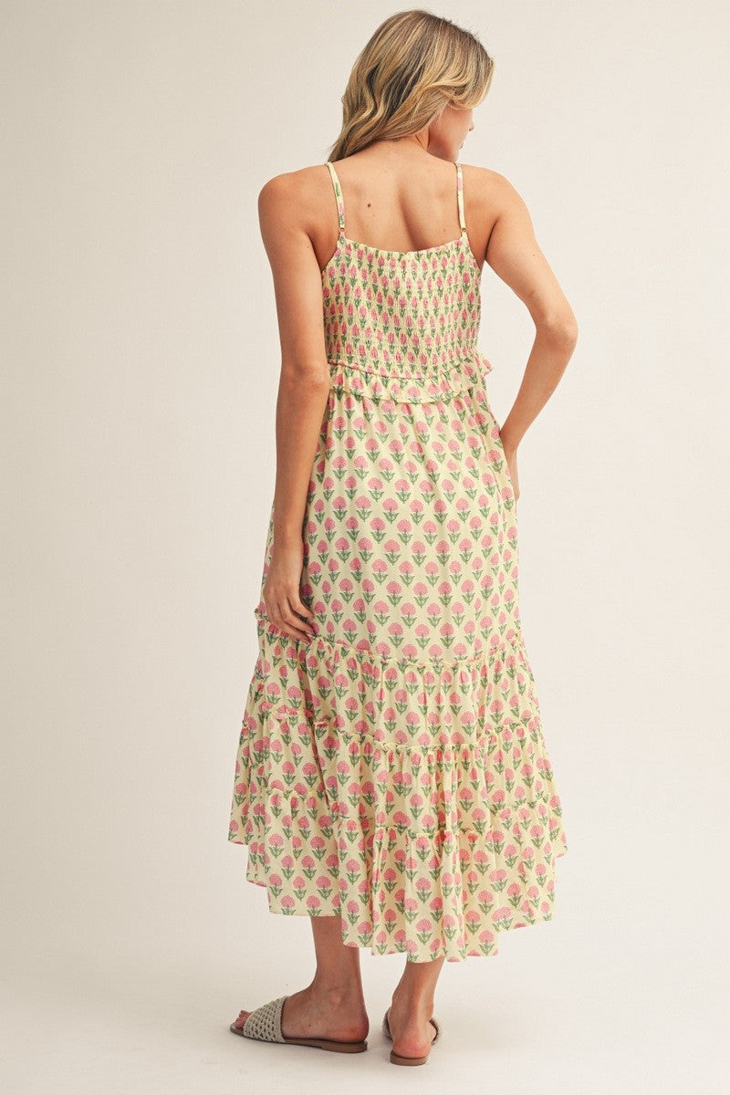 Jodifl Women's Yellow Floral Midi Dress