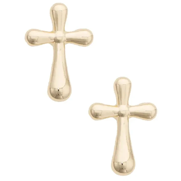Canvas Cross Icon Stud Earrings - Shiny Gold