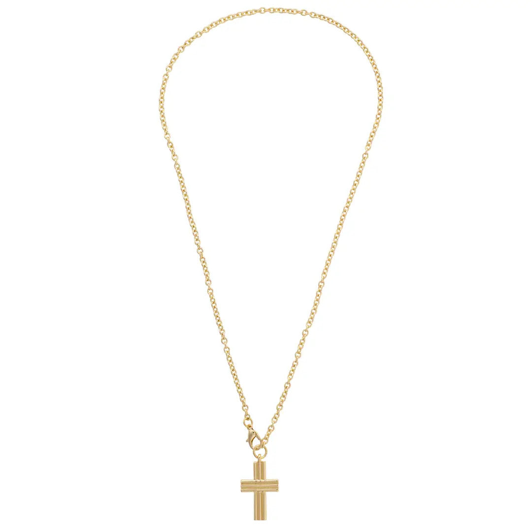 Canvas Felicia Ribbed Cross Mini Necklace - Shiny Gold