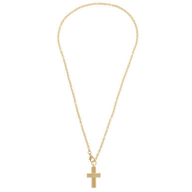Canvas Felicia Ribbed Cross Mini Necklace - Shiny Gold