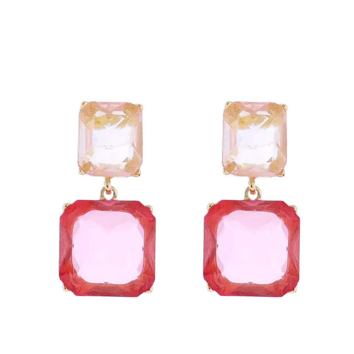Jane Marie Pink & Light Pink Crystal Squares Earring