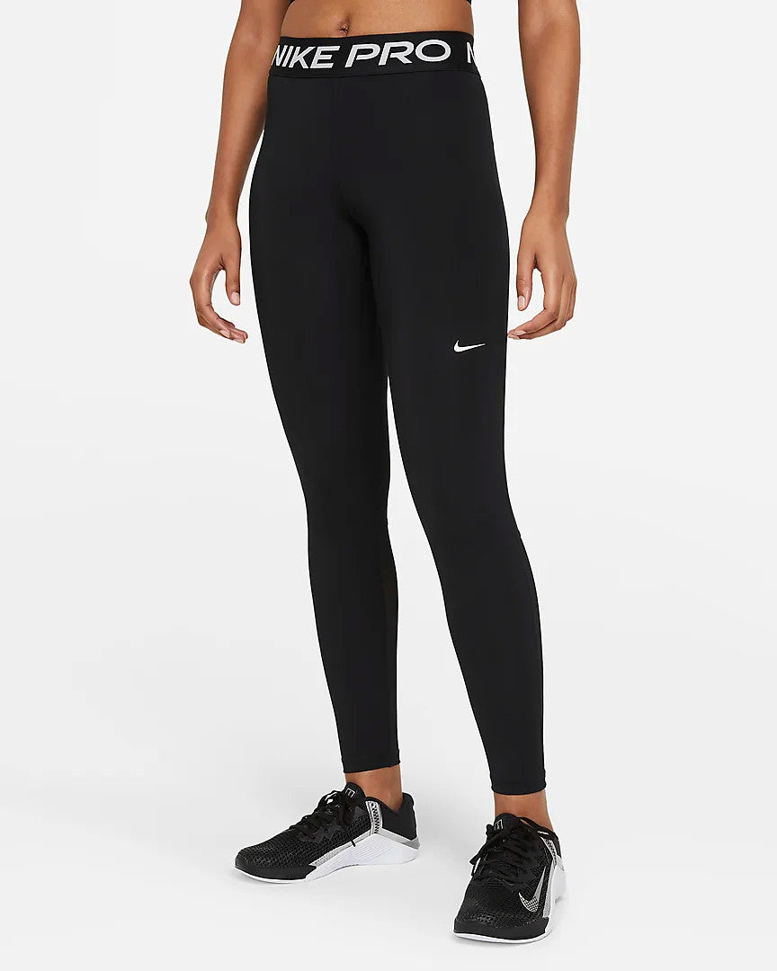 Nike Women's Mid Rise Mesh Paneled Pro Leggings- Black/White