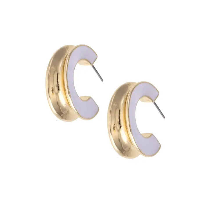 Canvas Noel Sculpted Enamel Hoop Earrings - White