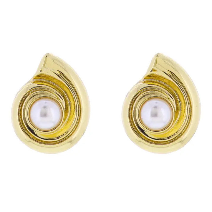 Jane Marie 18k Gold Plated Shell with Pearl Center Earring