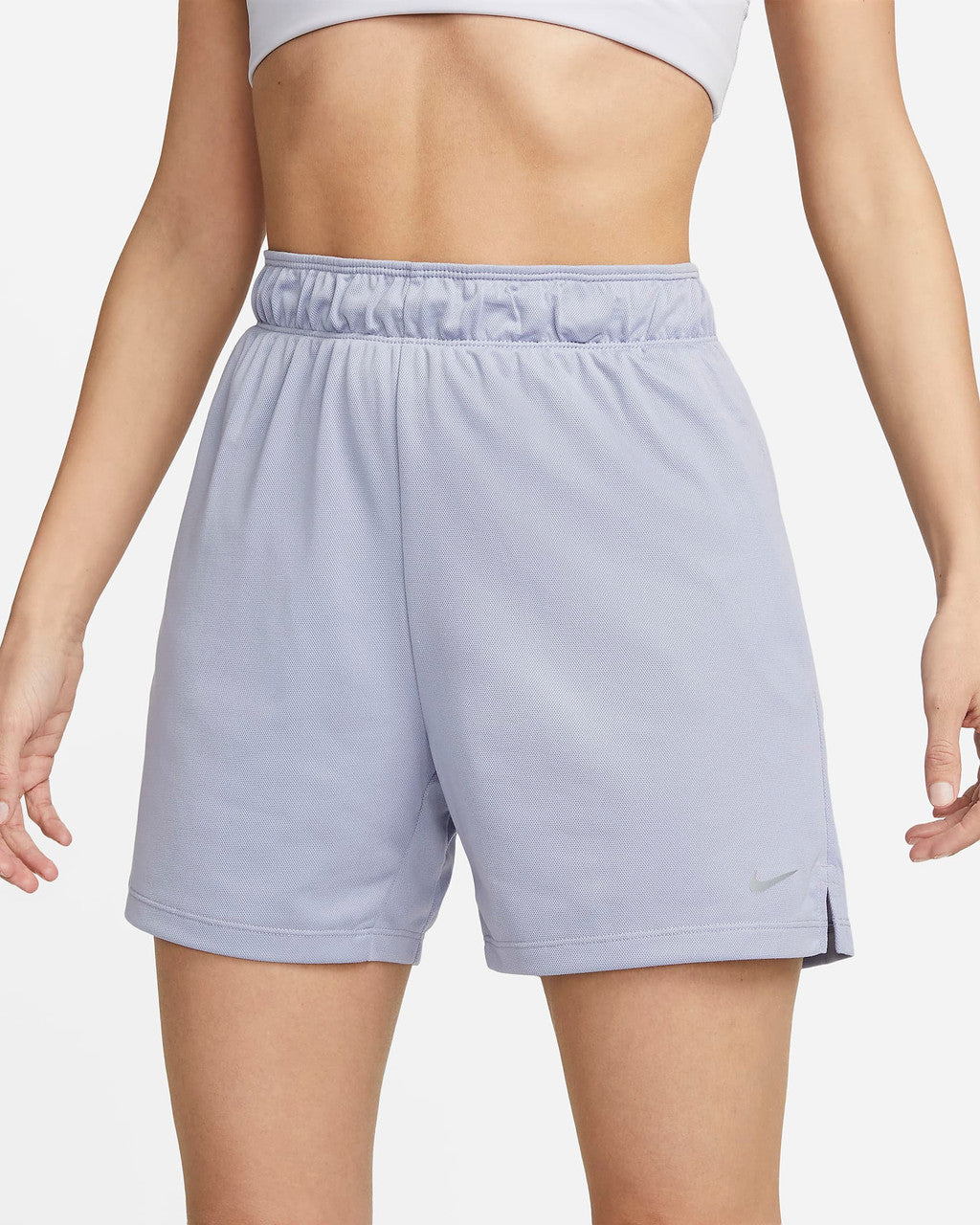 Nike Attack Women's Dri-Fit Fitness Mid-Rise 5" Unlined Shorts - Indigo Haze/Gridiron/Oxygen Purple