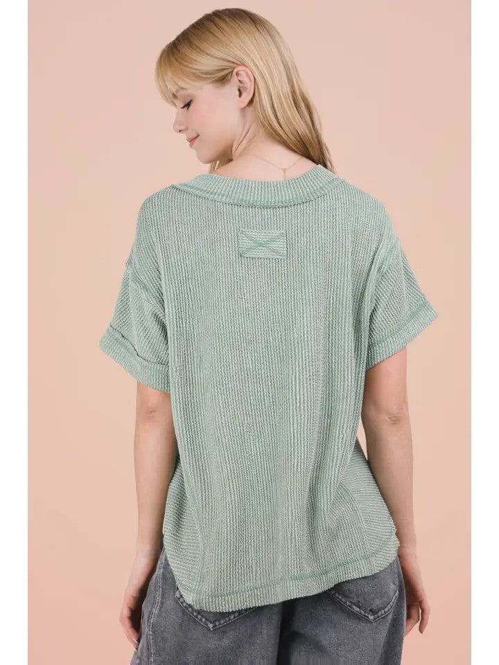 Very J Women's Soft Casual Comfy Textured Ribbed Knit Top - Sage