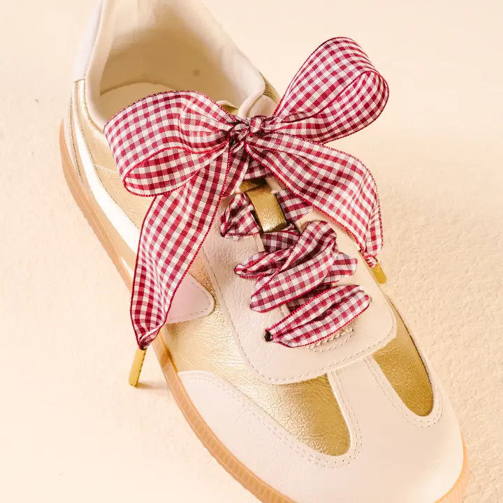 The Darling Effect Step It Up Shoelaces - Gingham Burgundy