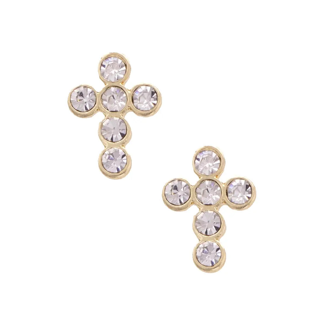Canvas Elizabeth Pave Cross Stud Earrings - Shiny Gold