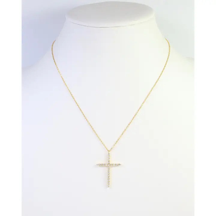 Caroline Hill Yazoo CZ Cross Necklace Gold