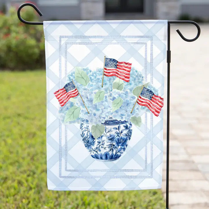 The Navy Knot Patriotic Garden Flag – Blue Hydrangeas