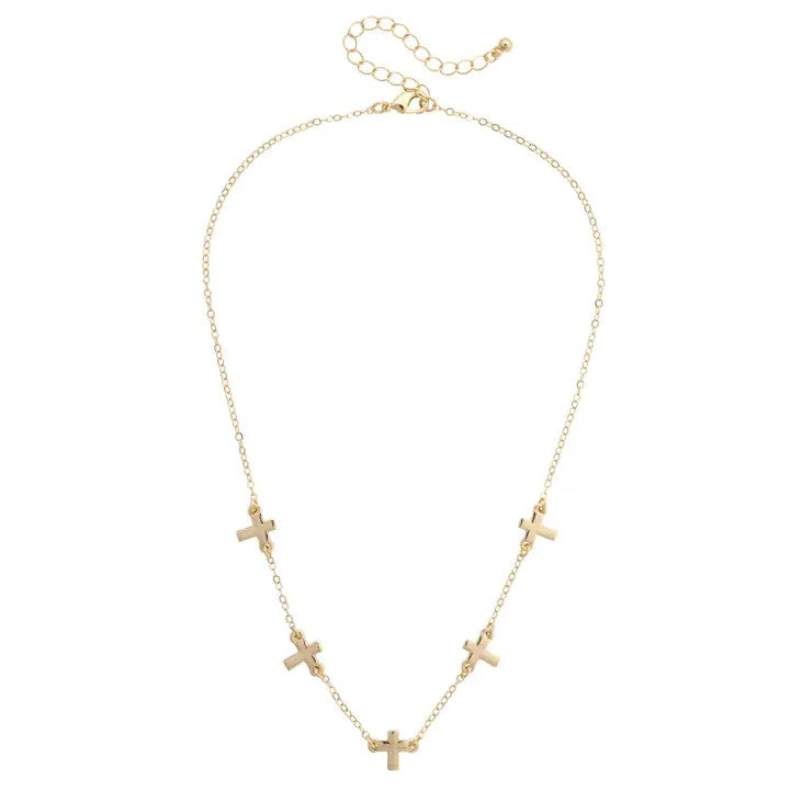 Canvas Sarah Tiny Cross Charm Necklace - Shiny Gold