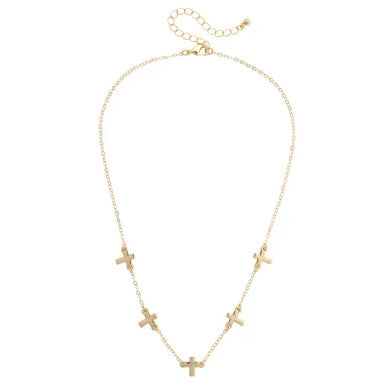 Canvas Sarah Tiny Cross Charm Necklace - Shiny Gold
