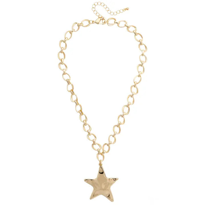 Canvas Elise Hammered Star Cable Chain Necklace - Shiny Gold
