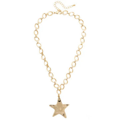 Canvas Elise Hammered Star Cable Chain Necklace - Shiny Gold