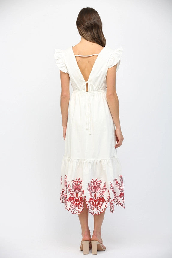 Fate Women's Off White Flutter Sleeve Maxi Dress