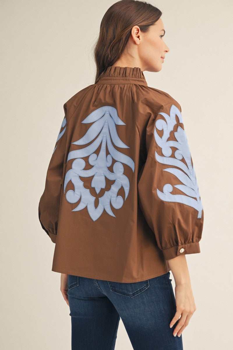Jodifl Women's Brown Baroque Applique Top