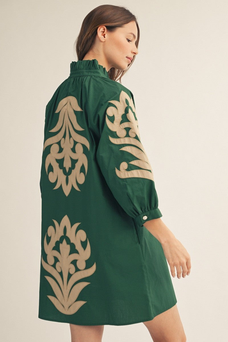Jodifl Women's Hunter Green Baroque Floral Shift Dress