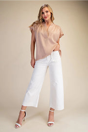 Glam Women's Colette Wide-Leg Scallop Pocket Pants - White