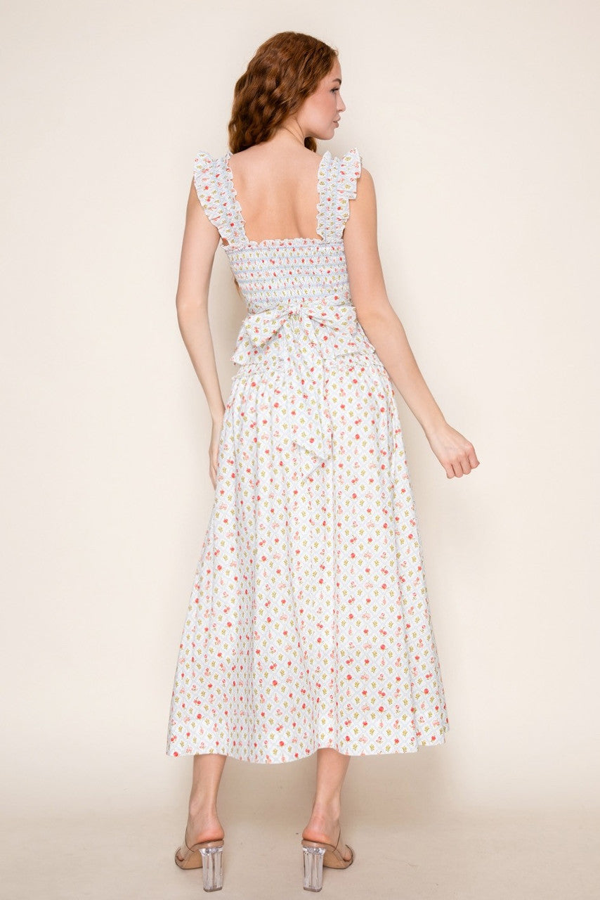 B. Right Women's Smocked Waist Midi Skirt - Off White/Coral/Green