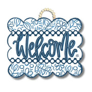 DK Designs Blue and White Scallop Welcome Door Hanger