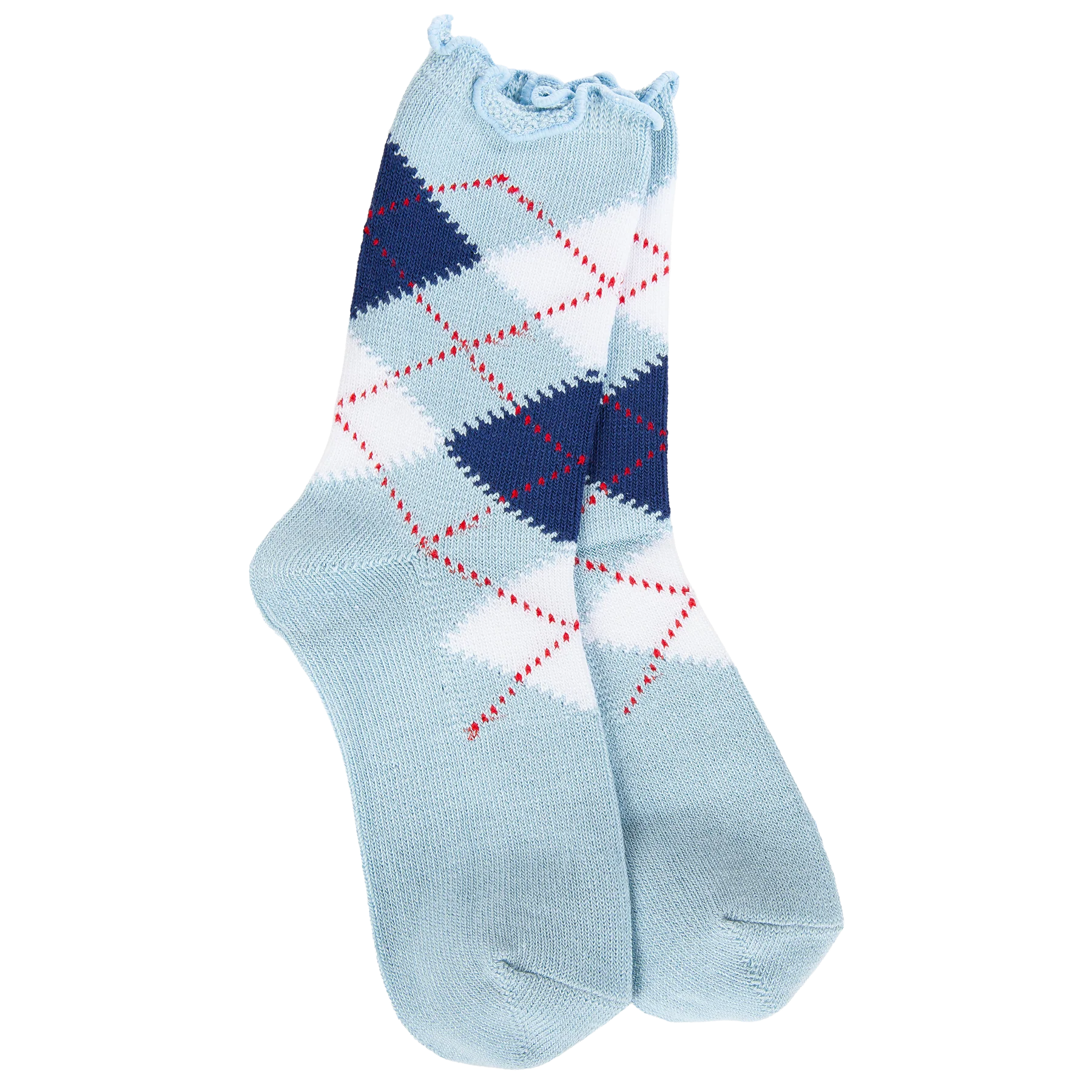 World's Softest Weekend Argyle Ruffle Mini Crew - Blue