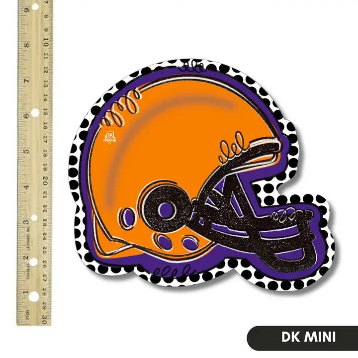 DK Designs Orange and Purple Football Helmet Mini
