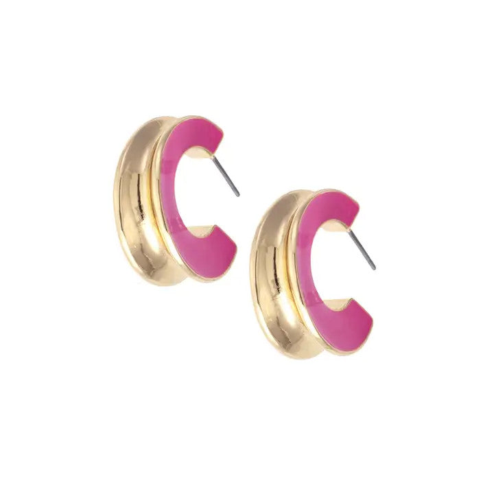 Canvas Noel Sculpted Enamel Hoop Earrings - Pink