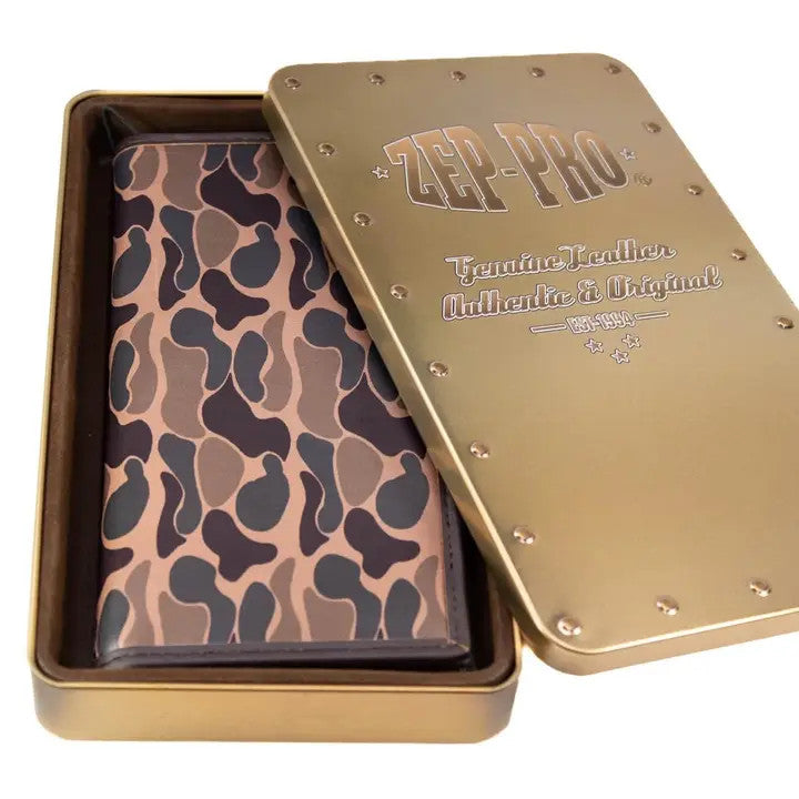 Zep-Pro Shotshell Men's Secretary Old School Camo Leather Wallet - Brown/Tan