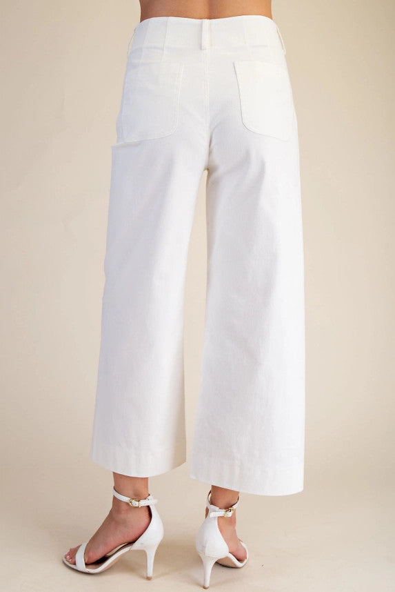 Glam Women's Colette Wide-Leg Scallop Pocket Pants - White