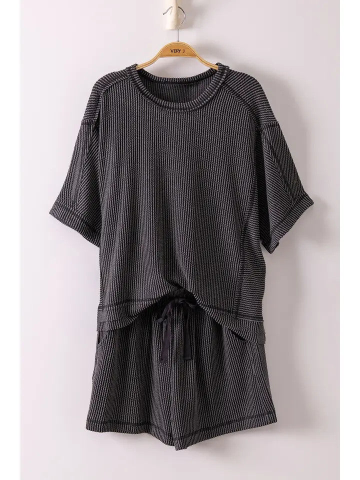 Very J Women's Ribbed Knit Set - Charcoal