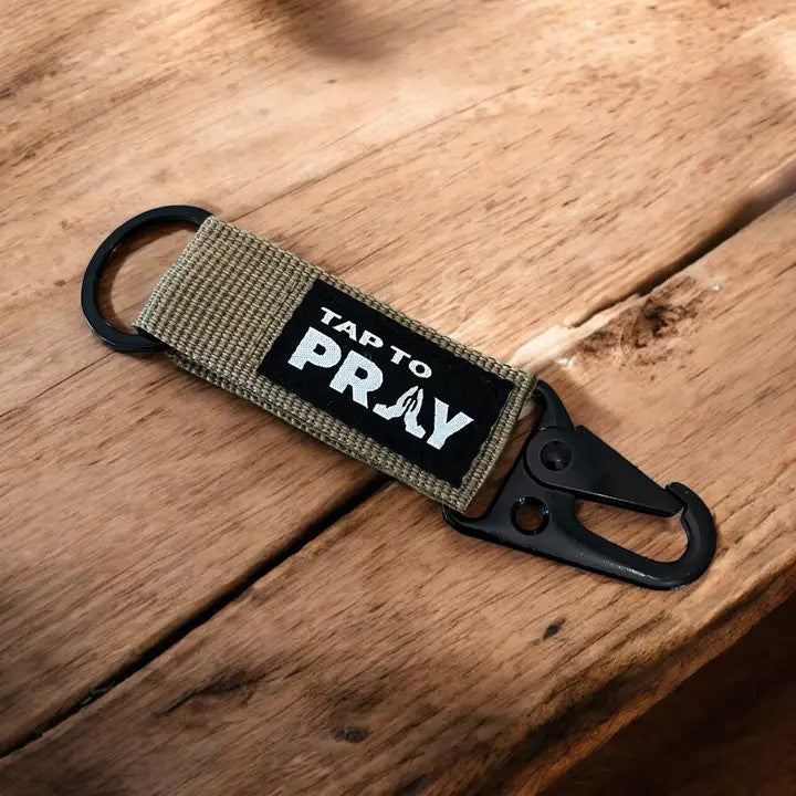 Tap To Pray Tan Tactical Carabiner Keychain