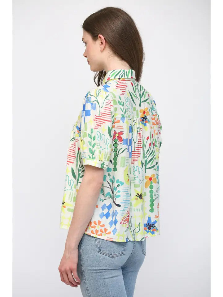 Fate Women's Button Front Short Sleeve Collared Shirt