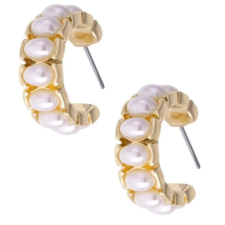 Canvas Kitty Pearl Hoop Earrings - Ivory