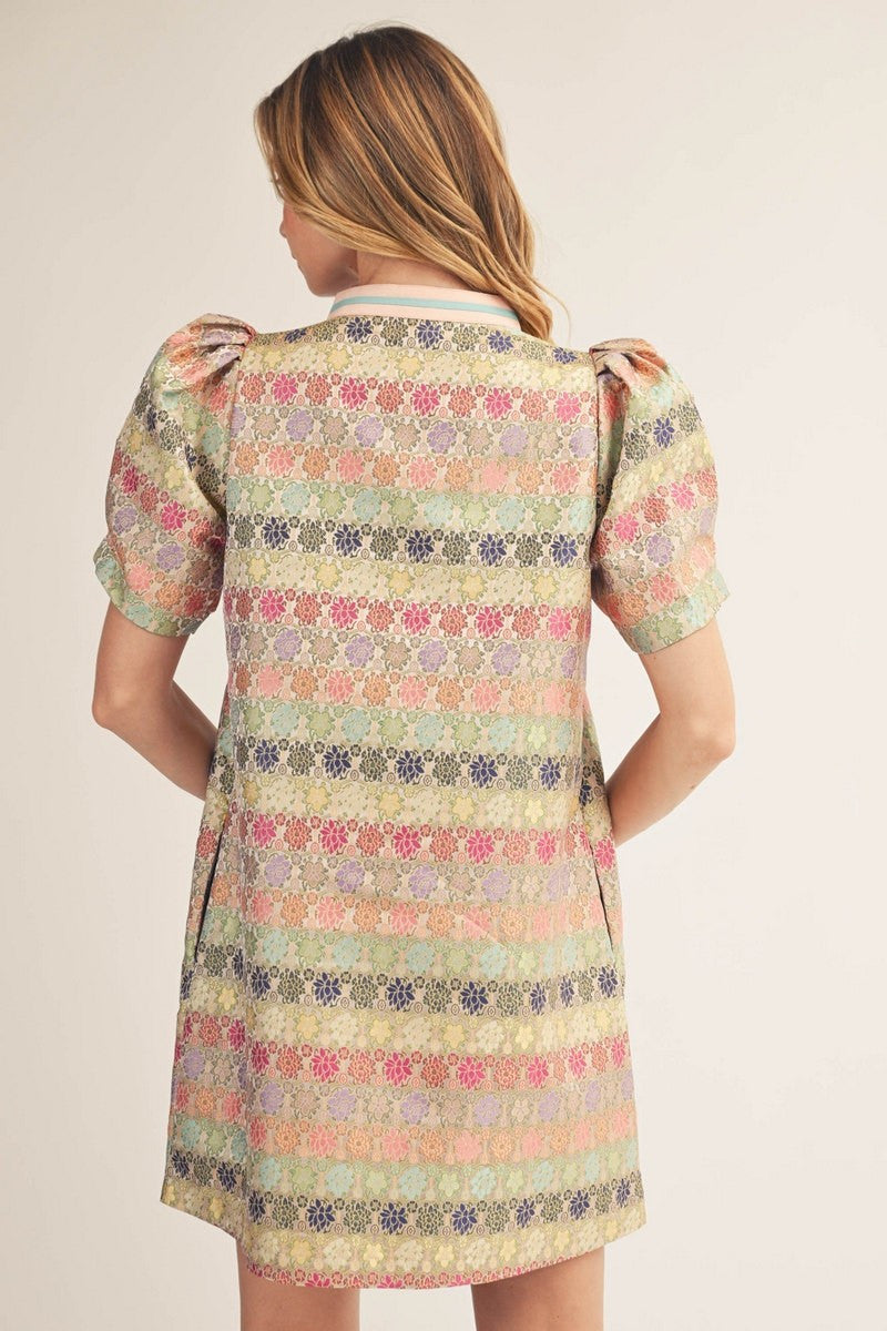 Jodifl Women's Puff Shoulder Jacquard Dress
