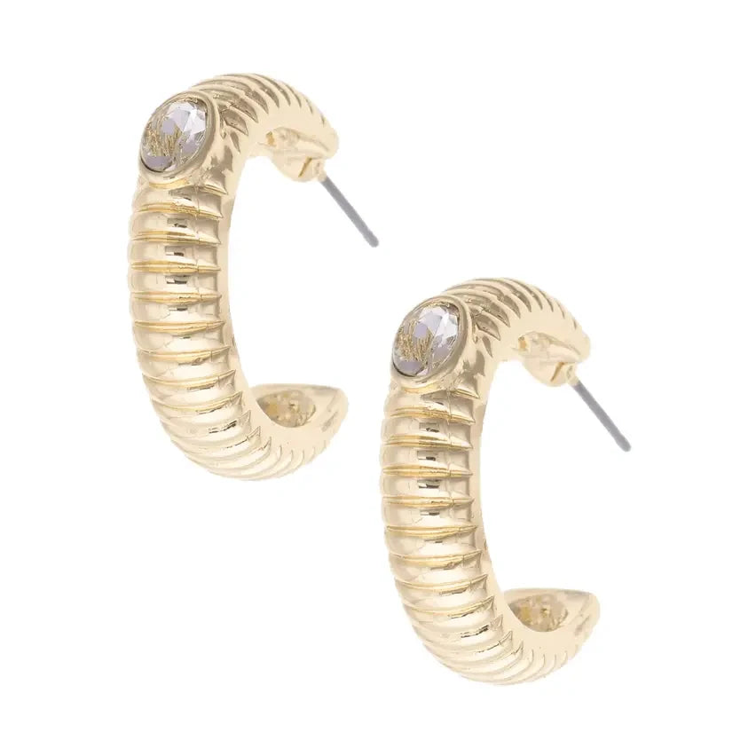 Canvas Ozzy Ribbed Bezel Hoop Earrings - Shiny Gold