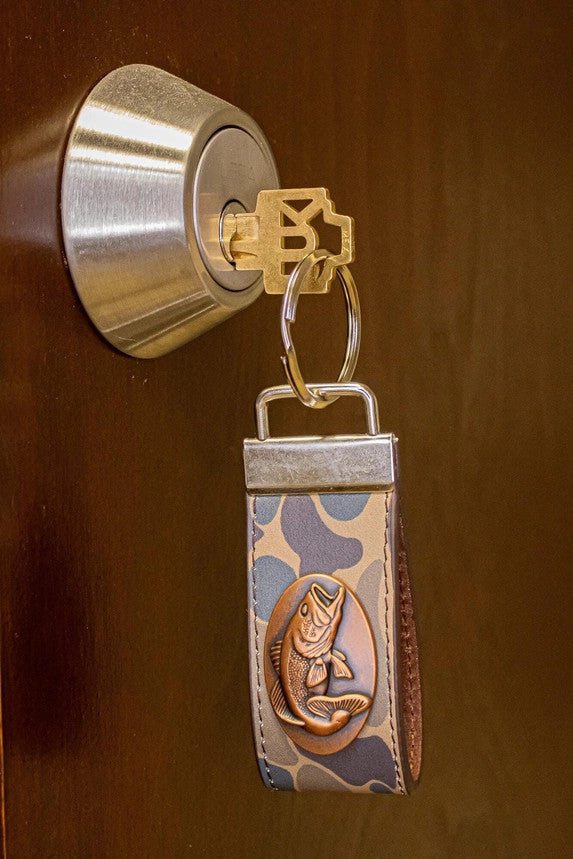 Zep-Pro Bass Fishing Old School Camo Leather Loop Keychain - Brown/Tan