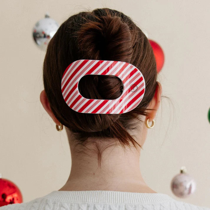 Teleties Candy Cane Crush Large Flat Round Hair Clip