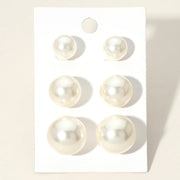 Sensibling 3Pairs - Pearl Stud Earring Set - Cream