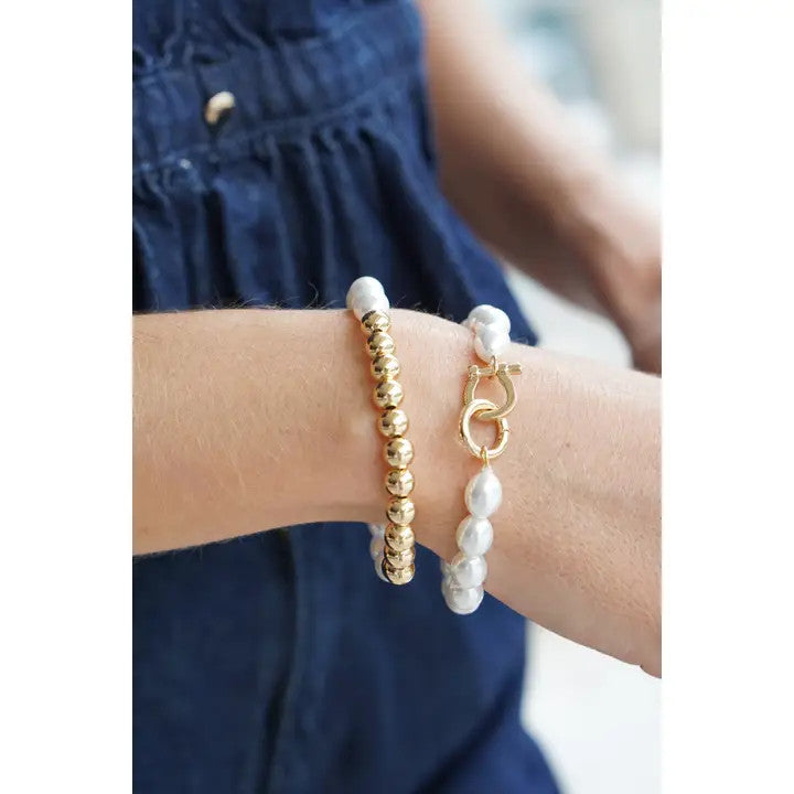 Canvas Celia Pearl & Ball Bead Stretch Bracelet Set of 2 - Ivory
