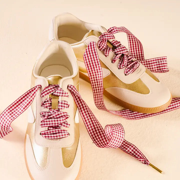 The Darling Effect Step It Up Shoelaces - Gingham Burgundy