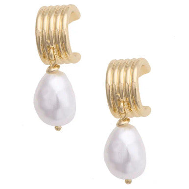 Canvas Michelle Ribbed Pearl Hoop Earrings - Ivory