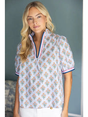 Voy Women's Blue Stripe Floral Top