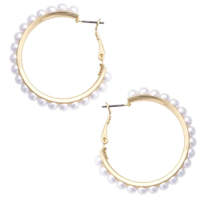 Canvas Lacey Pearl Hoop Earrings - Ivory