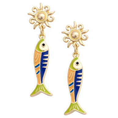 Canvas Sardine Sun Drop Earrings in Shiny Gold