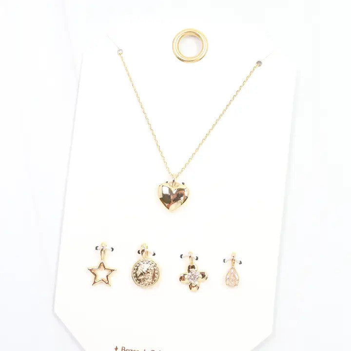 Caroline Hill Heart of Gold Charm Necklace Set Gold