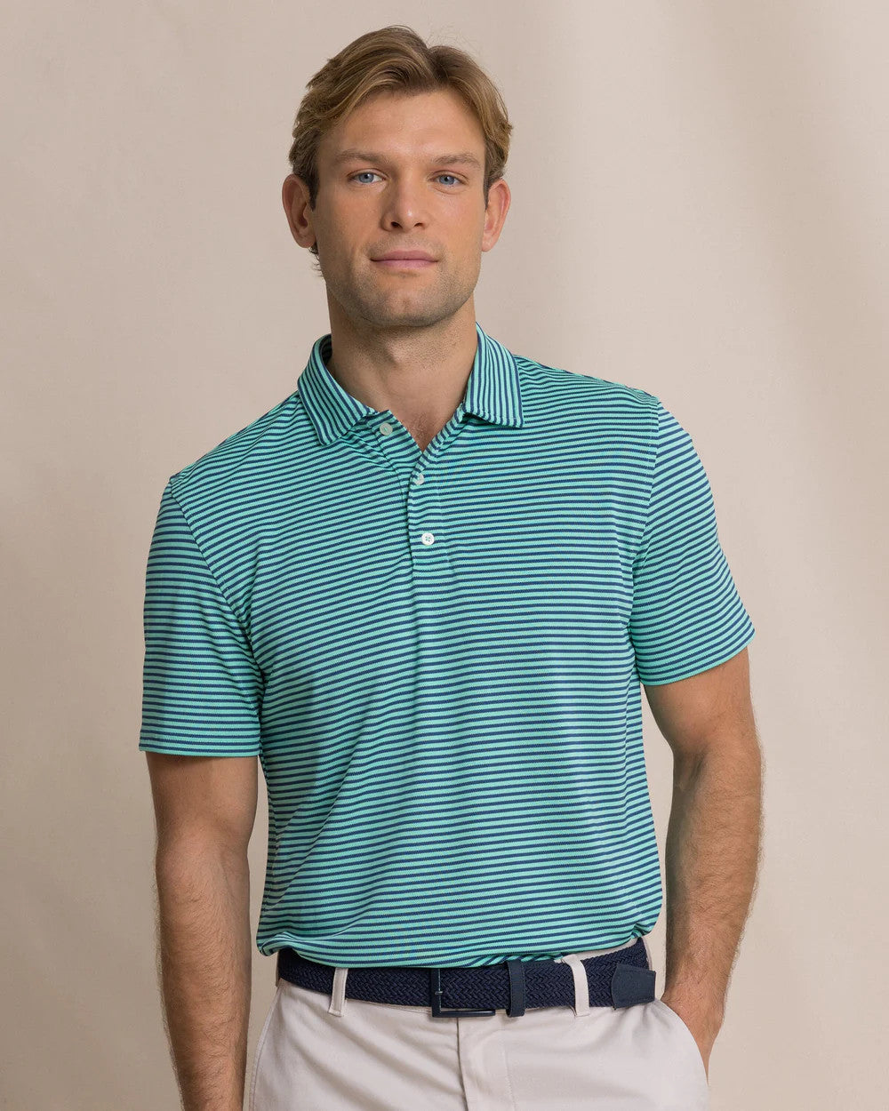 Southern Tide Men's Coastal Breeze Oceanfront Stripe Pique Performance Polo - Gulf Shores