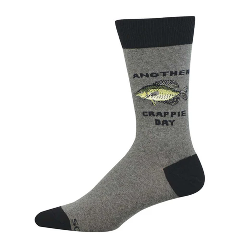 Socksmith Men’s Crappie Day Crew Socks – Charcoal Heather