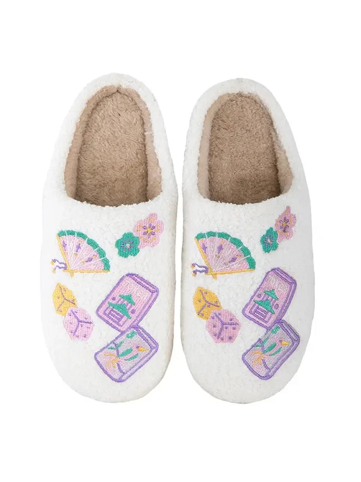 Katydid Women's Mahjong Pieces House Slippers - White