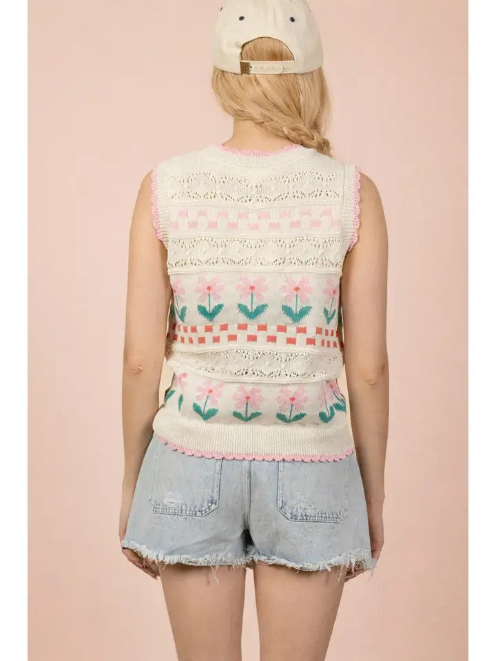 Very J Women's Floral Sweater Vest Top - Ivory