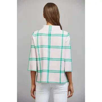 Fate Women's Plaid Mock Neck Sweater - Pink/Green